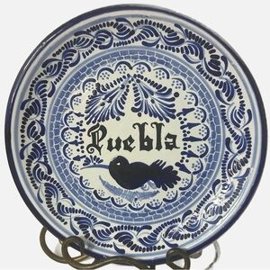 Talavera Puebla Mexico Ceramic Hand Painted Plate 10” Blue Bird Floral Lead Free